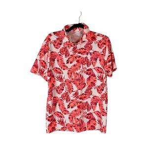 Under Armour The Playoff Polo Shirt Red Leaf Print Size Small Loose Fit Golf Top
